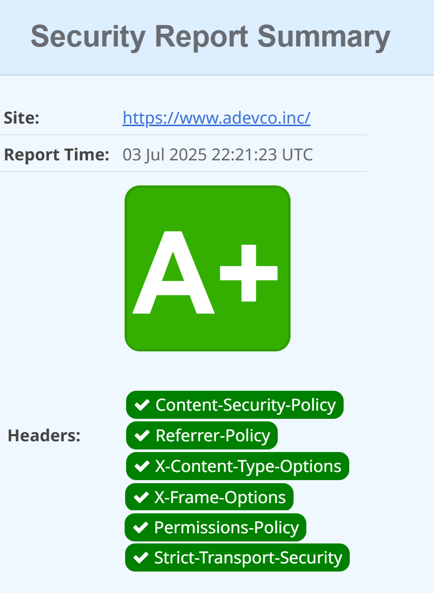 ADEVCO Achieves A+ Security Rating